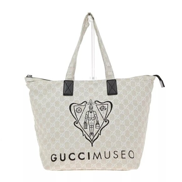 GUCCI Logo GG Pattern Museo Hand Tote Bag Canvas Leather Beige Italy 65EE039 - Picture 1 of 16